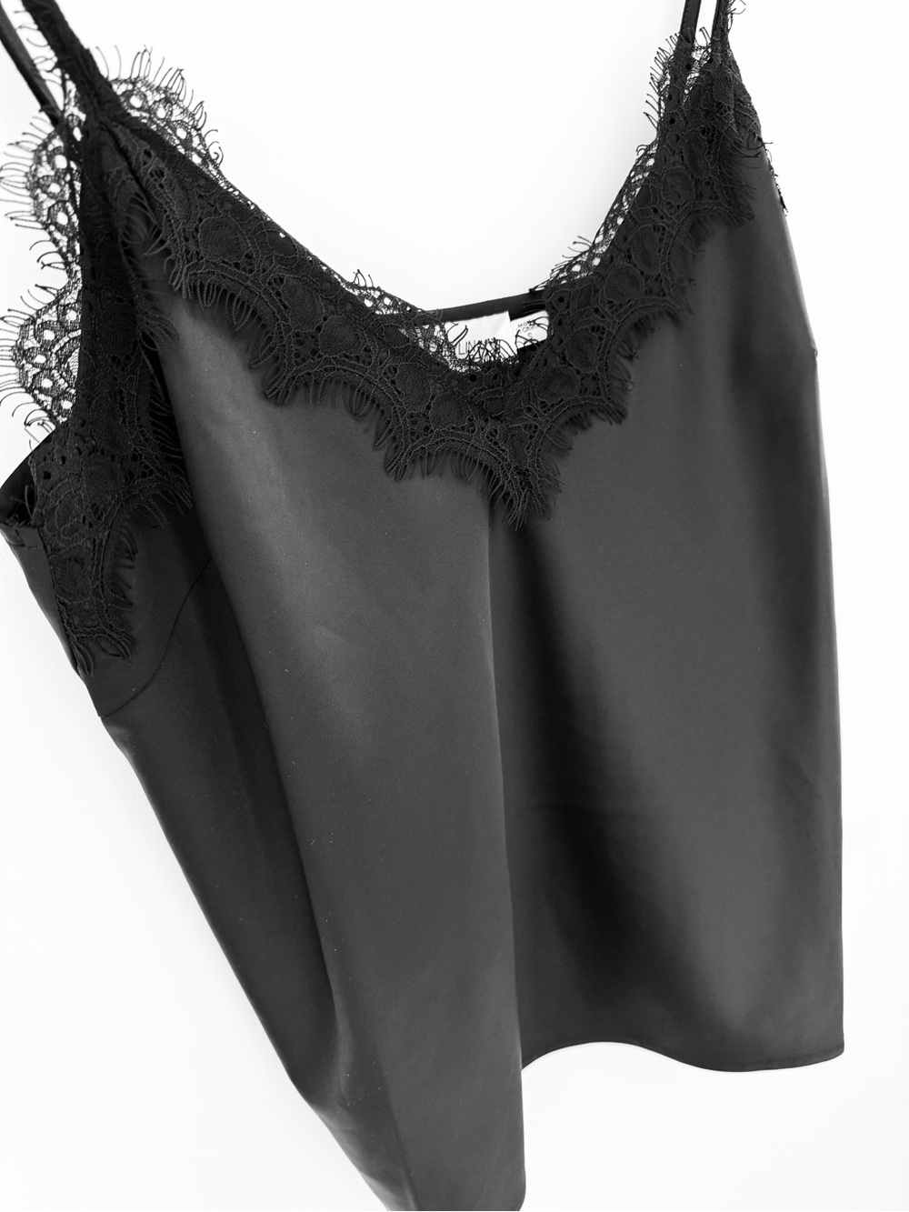 Black Lace-Trim Satin Cami